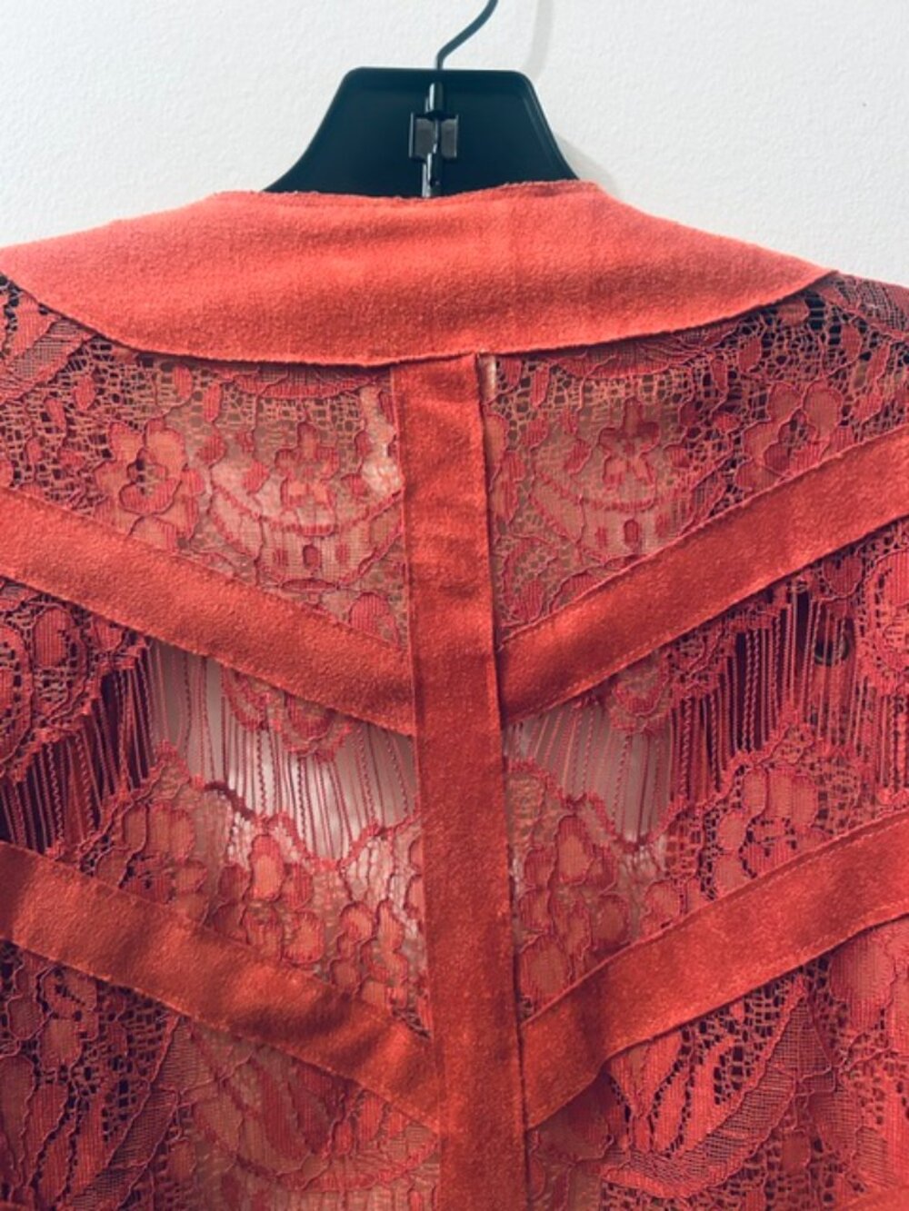 Vocal Women's Red Brick Suede Lace Stitching Fringe Open Tassel Jacket NEW - Picture 13 of 16